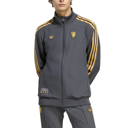 Manchester United Adidas Originals Tracksuit in Dark Gray with Yellow Stripes and Logo