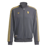 Men's grey Manchester United Adidas Originals tracksuit jacket with gold stripes and logo detail