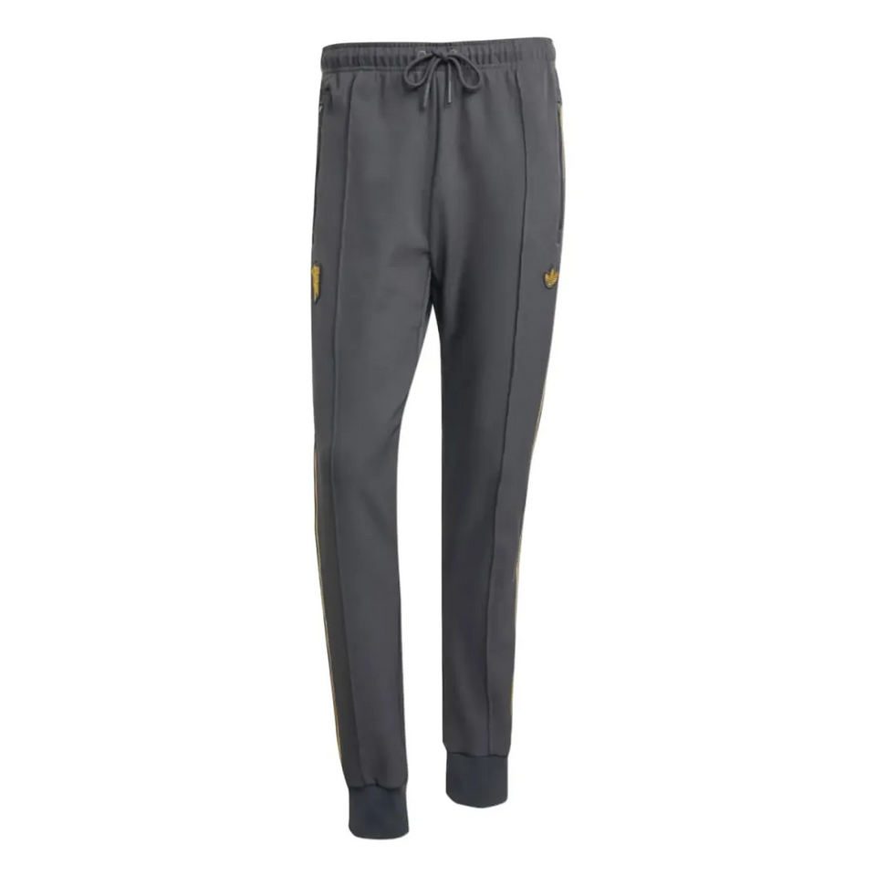 Manchester United Adidas Originals Tracksuit Pants in Gray with Gold Accents and Adjustable Waist