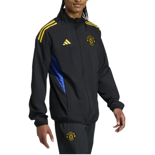 Manchester United black UCL tracksuit 2025 with yellow accents and club logo for soccer fans