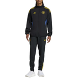 Manchester United black UCL tracksuit 2025 featuring a zip-up jacket and matching pants in a stylish design
