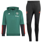 Manchester United hooded tracksuit 2024 with a green top and black bottoms for soccer fans