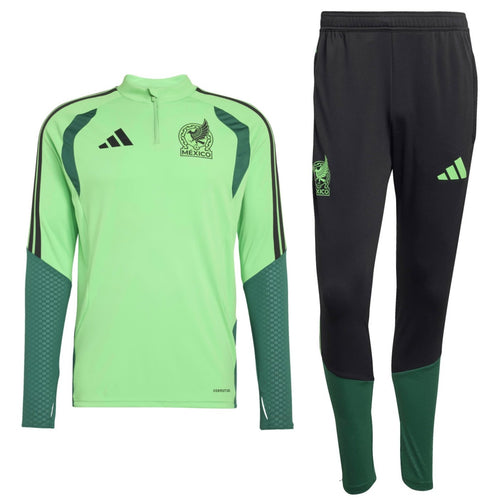 Mexico training tracksuit 2026 featuring a green jersey and black pants for soccer enthusiasts