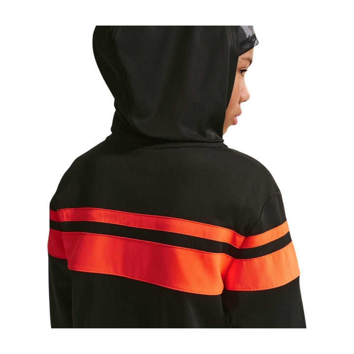 Kids Netherlands 2026/27 casual presentation soccer tracksuit by Nike in black with orange stripes on the back