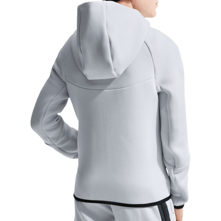Light gray athletic hoodie in soft fabric with a fitted design and adjustable hood