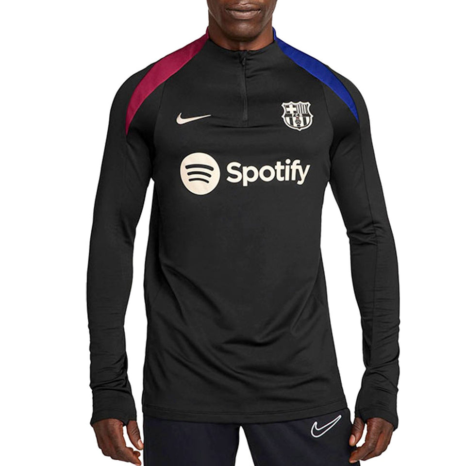 Nike Barcelona training tracksuit top in black with maroon and blue shoulder accents and Spotify logo