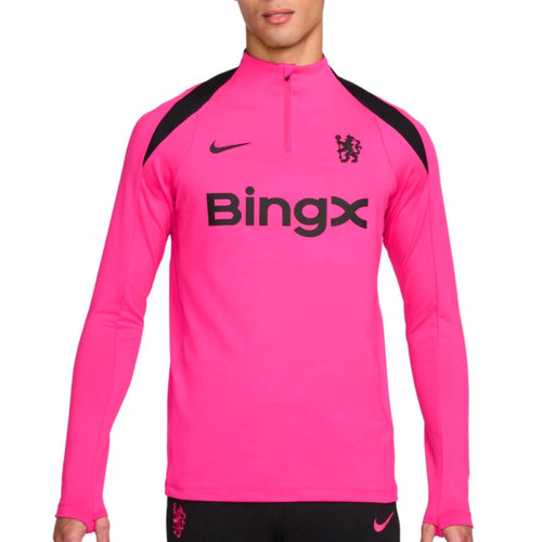 Nike Chelsea EU training top in bright pink with black accents and logo for soccer training sessions