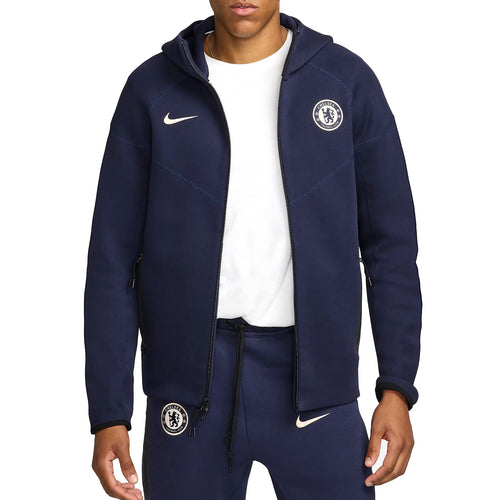 Men's navy Chelsea tech fleece soccer tracksuit with full zip hoodie and matching pants