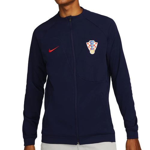 Nike Croatia pre-match jacket in navy blue with red Nike logo and Croatia crest on front