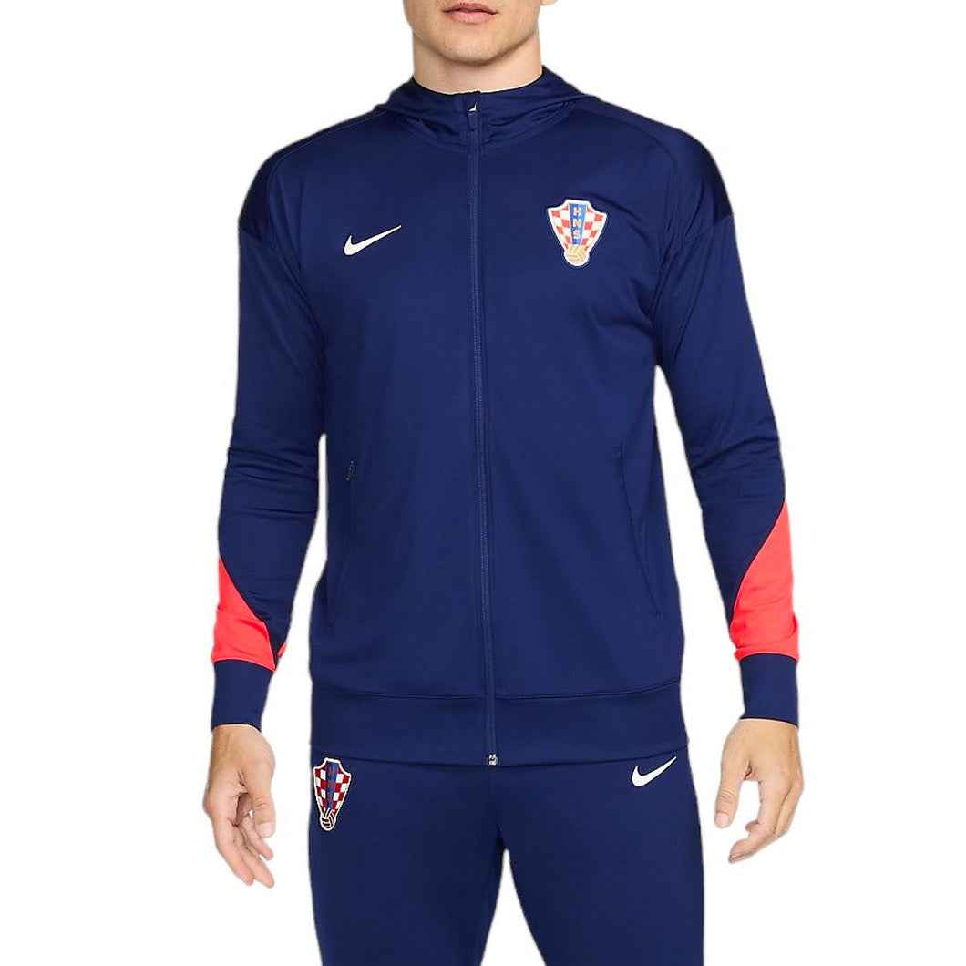 Croatia soccer tracksuit 2024 25 in navy blue with red accents and Nike logos on SoccerTracksuits.com