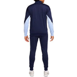 Back view of France soccer tracksuit 2024 in navy and light blue with long sleeves and fitted pants