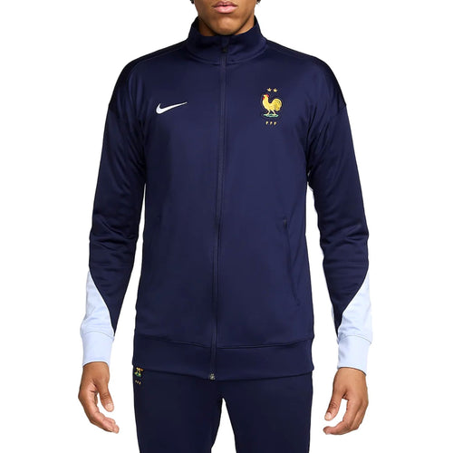 France soccer tracksuit 2024 navy blue full-zip jacket with rooster emblem and white sleeve accents