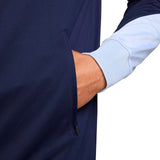 Close-up of hand in pocket on navy and light blue France soccer tracksuit 2024 on SoccerTracksuits.com