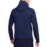 France tech fleece soccer jacket 2024 navy hooded back view on male model slim fit tracksuit top