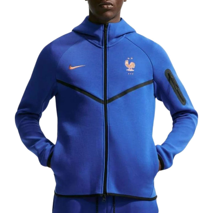 France Tech Fleece 2026/27 presentation soccer tracksuit in blue with official France emblem by Nike