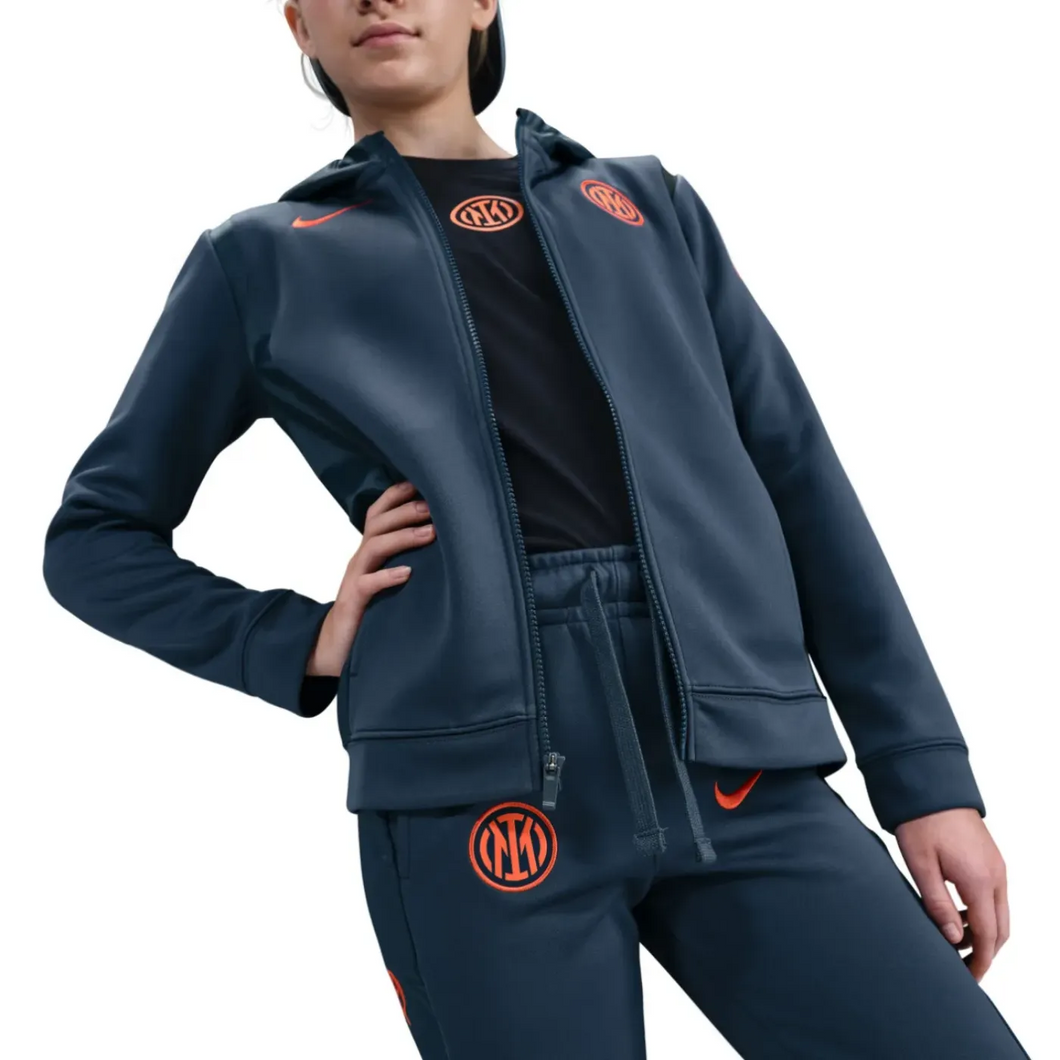 Nike Inter Milan kids tracksuit 2025 26 in navy with orange accents and a stylish design
