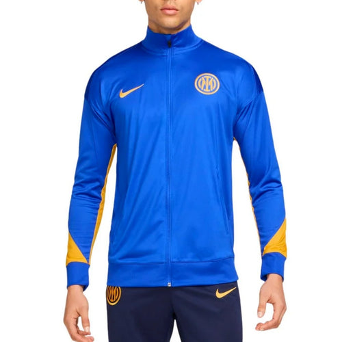 Inter Milan UCL 2024 tracksuit jacket in blue with yellow Nike logo and team crest from SoccerTracksuits.com