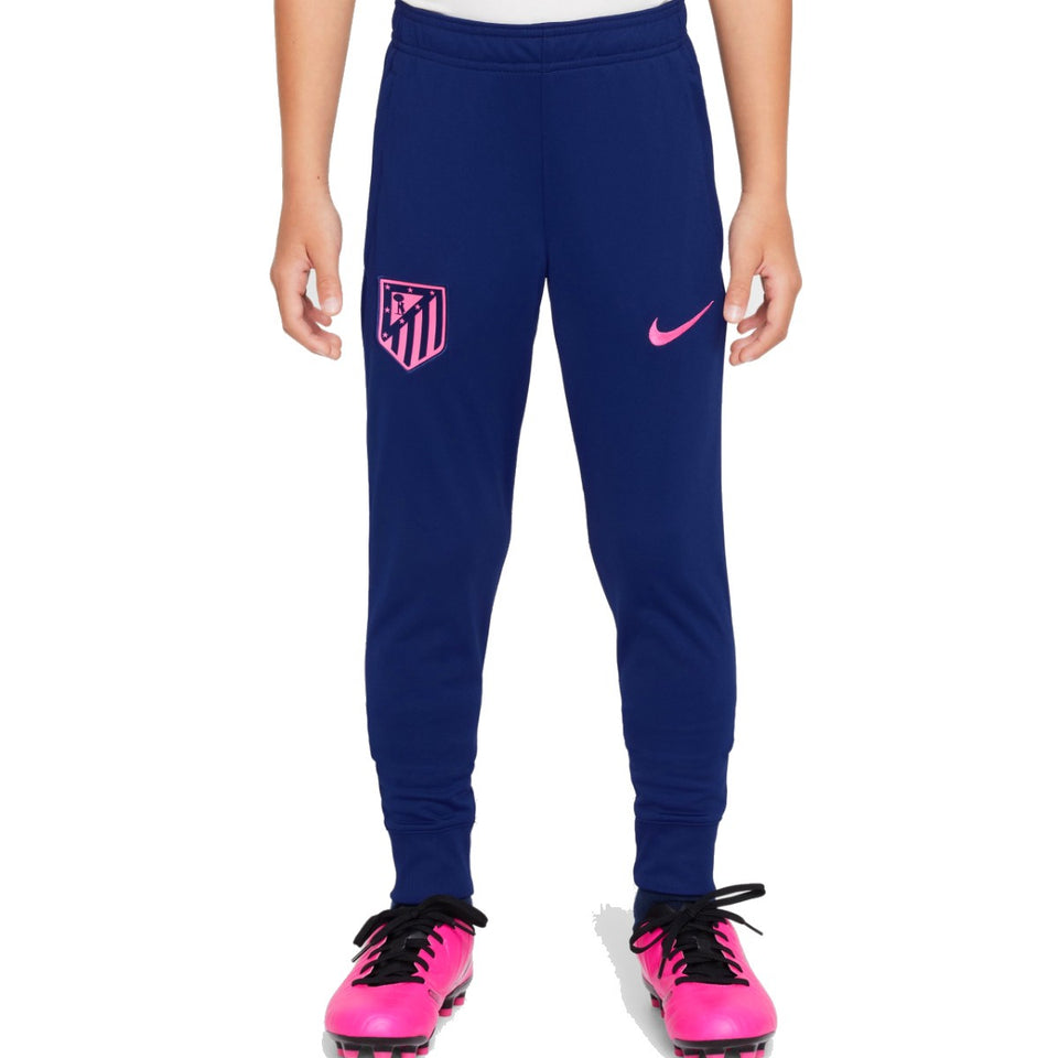 Kids Atletico Madrid tracksuit 2024 navy blue pants with pink logo and pink cleats
