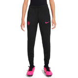 Kids Chelsea FC training tracksuit black pants with pink Nike logo and club crest on Soccer Tracksuits