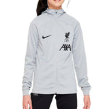 Kids Liverpool soccer tracksuit gray zip-up jacket with hood and black logo details