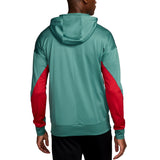 Back view of Liverpool FC presentation tracksuit 2024 25 hoodie with teal and red color blocks