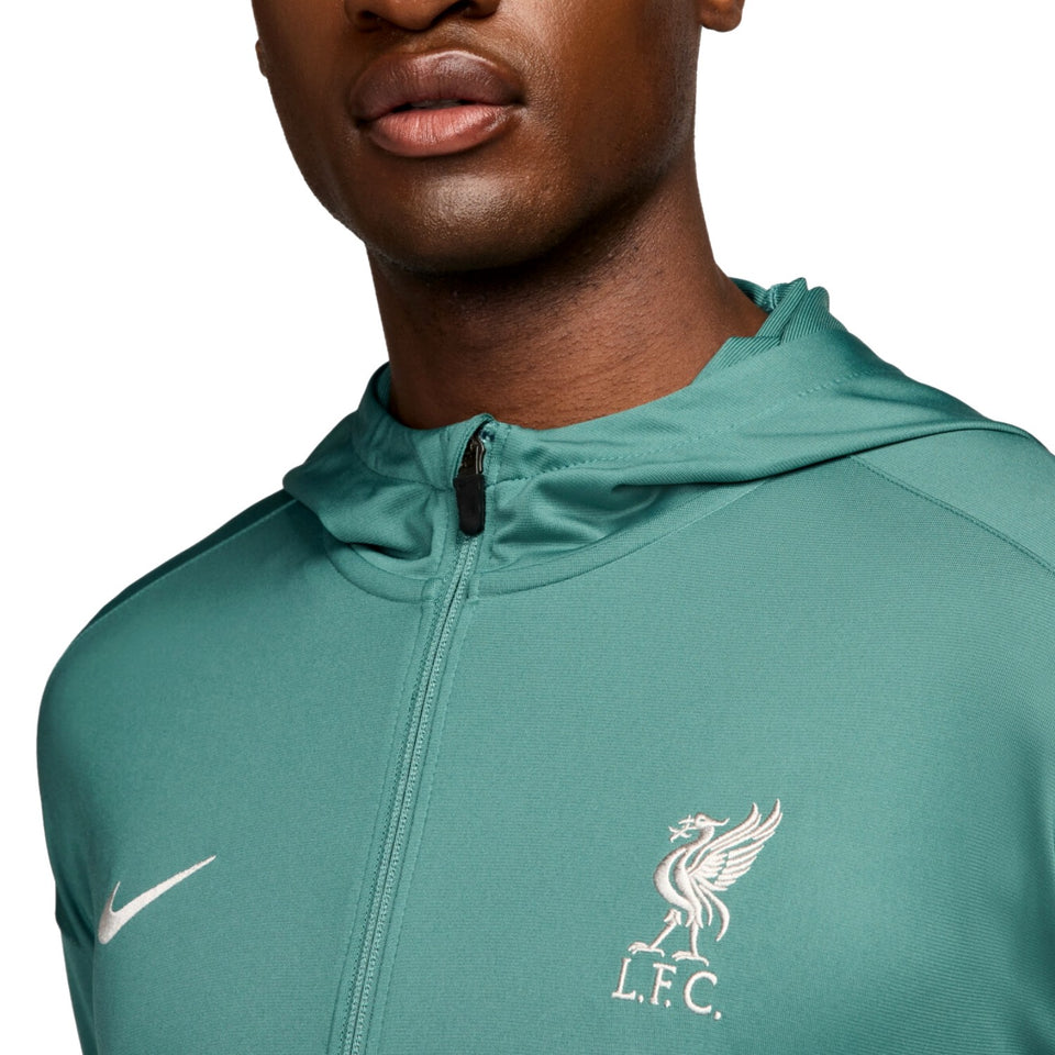 Green Liverpool FC presentation tracksuit 2024 25 top with hood and full zipper from SoccerTracksuits.com
