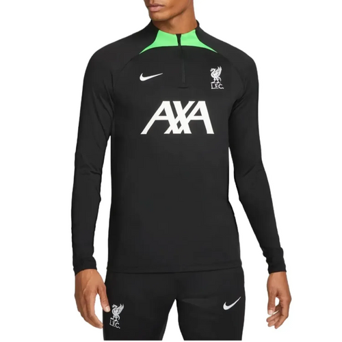 Nike Liverpool training suit in black with green accents and AXA sponsor logo on front