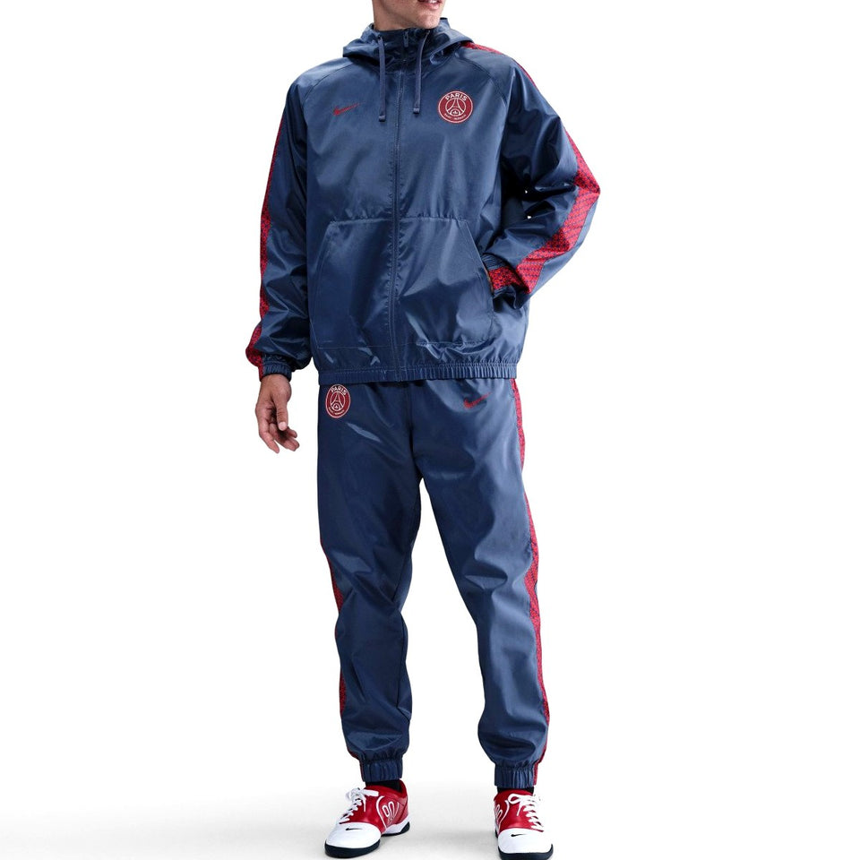 Paris Saint-Germain woven tracksuit men's navy hooded jacket and pants with red side panels and PSG crest