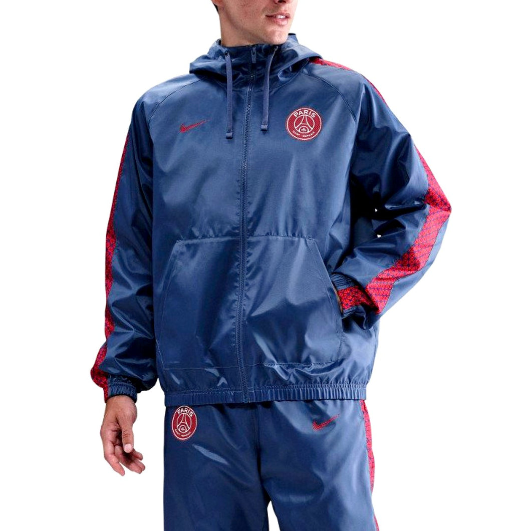 Paris Saint-Germain woven tracksuit men's navy blue hooded jacket and pants with red trim and PSG crest