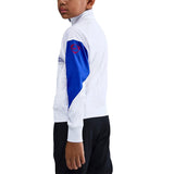 Nike PSG kids soccer tracksuit 2025 featuring a white and blue design on SoccerTracksuits.com