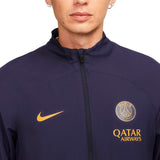 Nike PSG soccer tracksuit for men in navy blue with gold logo and Qatar Airways branding