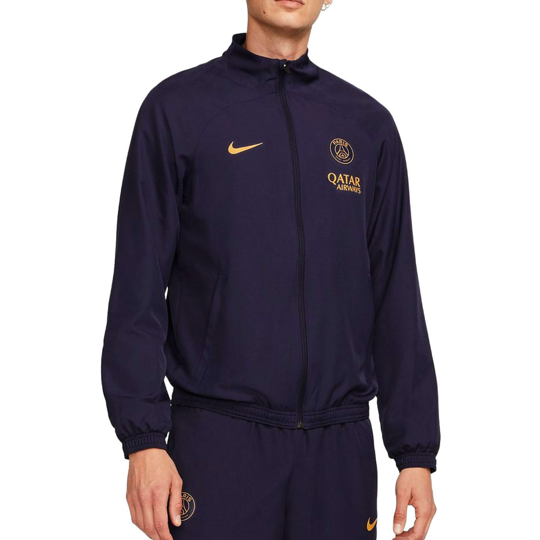 Nike PSG soccer tracksuit for men in dark navy with gold logos and full zip jacket