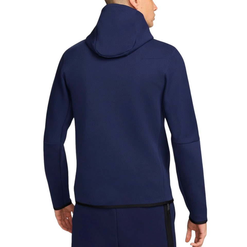 Back view of navy blue Nike tech fleece tracksuit France 2024 hoodie with long sleeves