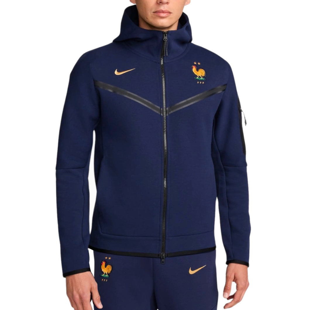 Nike tech fleece tracksuit France 2024 in navy with gold logos and full zip hooded jacket