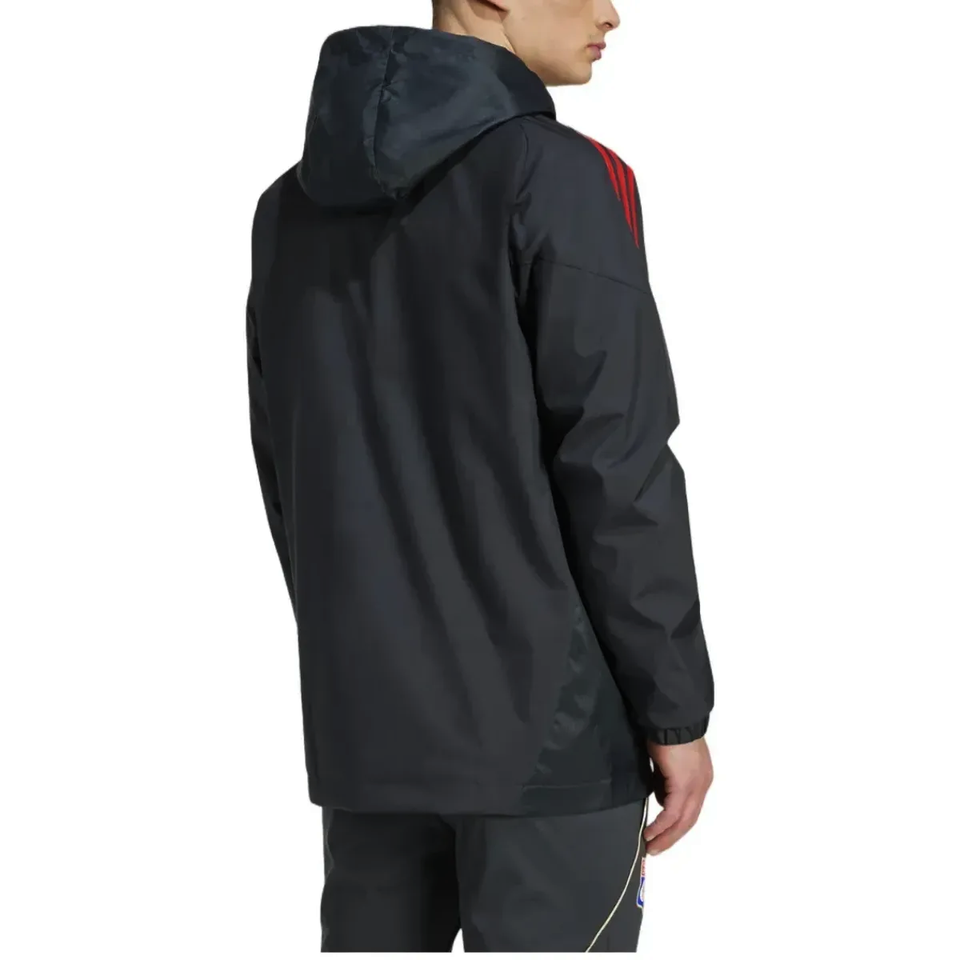 Olympique Lyon training rain jacket 2025 with a stylish design and adjustable hood for athletes
