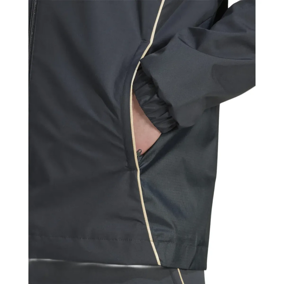 Close-up of Olympique Lyon training rain jacket 2025 with pockets and sleek design for optimal performance