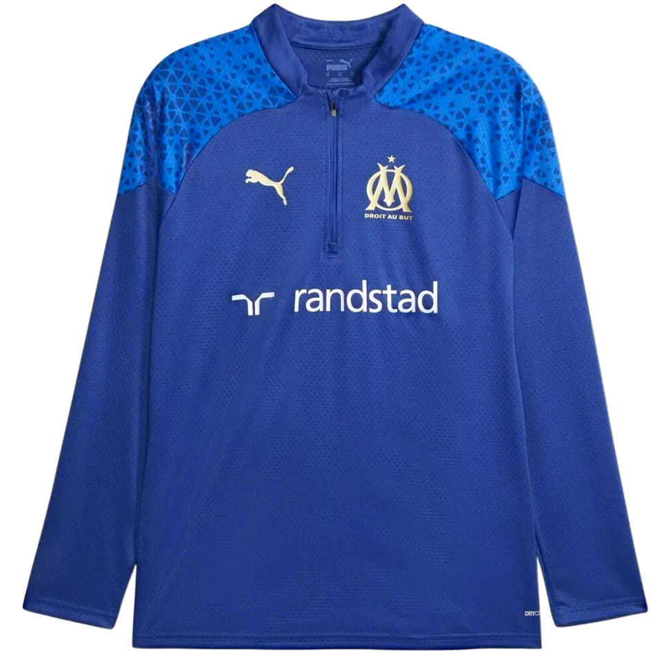 Olympique Marseille 2024 blue training tracksuit top with Puma logo and stylish design