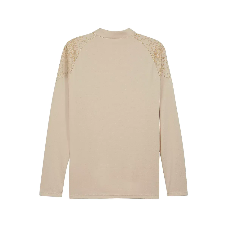 Olympique Marseille gold training tracksuit 2024 featuring a stylish beige long-sleeve top with unique design