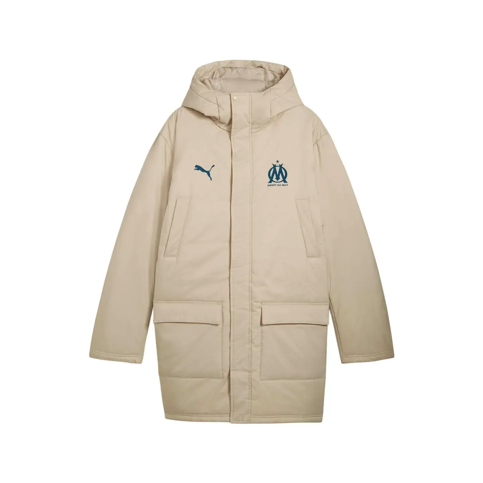 Olympique Marseille Puma winter jacket in beige with logo and pockets for warmth and style