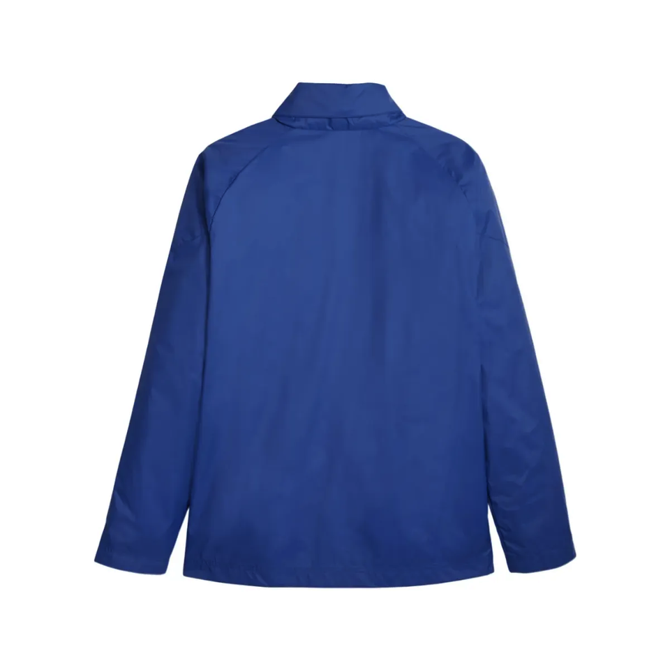 Back view of the Olympique Marseille rain jacket 2024 in blue for stylish protection against rain