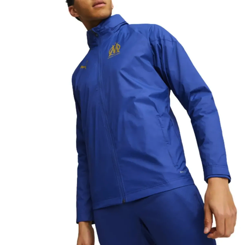 Olympique Marseille rain jacket 2024 in blue with logo, perfect for fans and players during wet weather