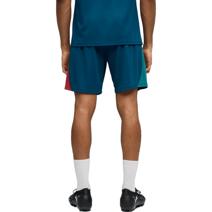 Men's athletic shorts in blue and red with breathable fabric for active wear