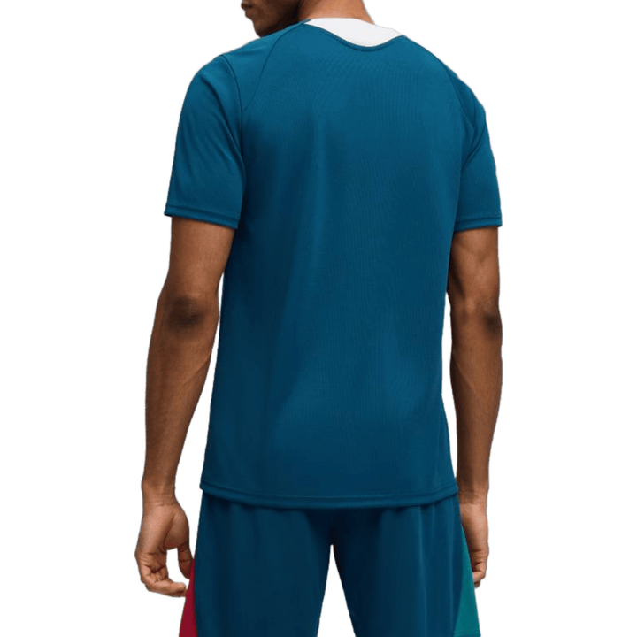 Men's athletic t-shirt in teal with moisture-wicking fabric for active wear.
