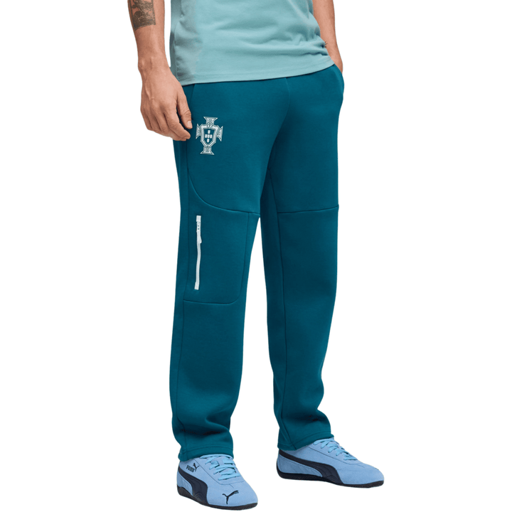 Teal sweatpants with pockets and logo detail for men in cotton blend material