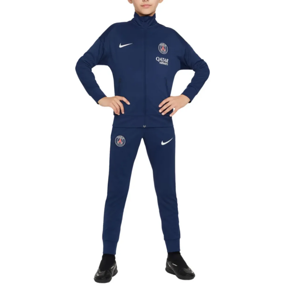 PSG navy blue kids presentation tracksuit by Nike with zip-up jacket and matching pants