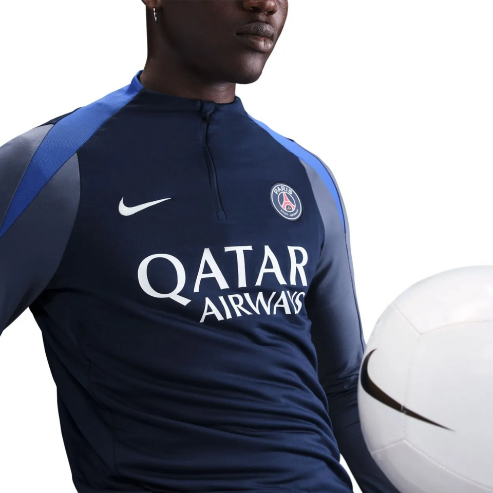 PSG Nike navy training tracksuit 2025 26 featuring Qatar Airways logo for players and fans