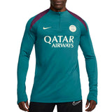PSG training sweat top 2024 in teal with Qatar Airways logo and Nike branding for soccer enthusiasts