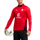 AC Milan 2025 26 technical tracksuit featuring a red long sleeve top and black pants for soccer training