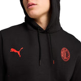 Black AC Milan fan apparel 2024 25 tracksuit hoodie with red Puma logo and AC Milan emblem