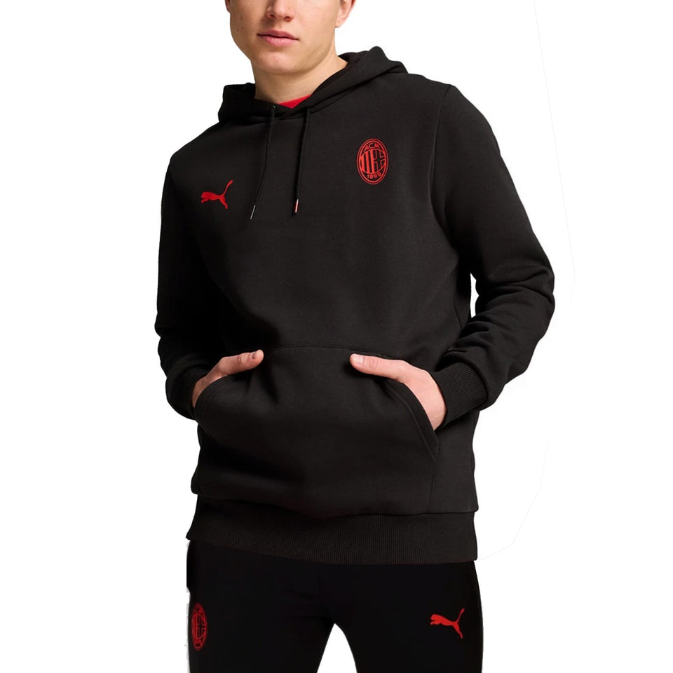 Black Puma tracksuit hoodie and pants with AC Milan logos in red AC Milan fan apparel 2024 25